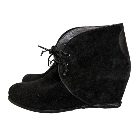 Stuart Weitzman Black Suede Wedge Boots SZ 6 - Picture 1 of 7
